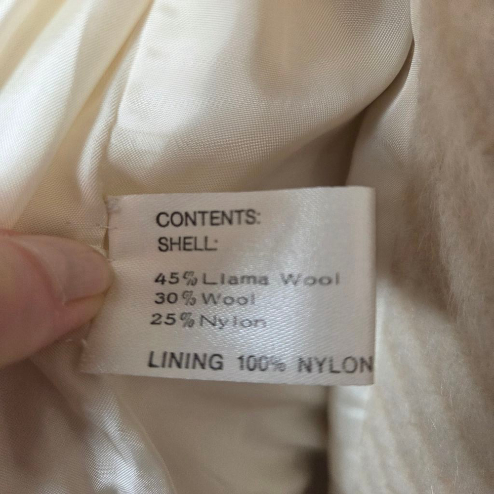 Women's Nipon Couture Cream & Beige Herringbone Llama Wool Coat Size 8 - Picture 11 of 14